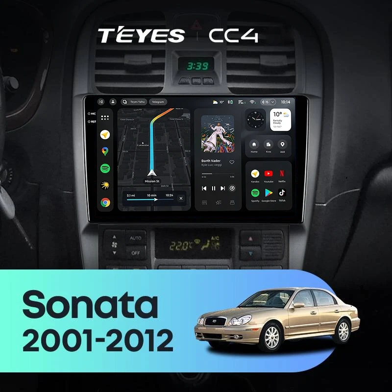 Штатная магнитола Teyes CC4 8/128 Hyundai Sonata EF рестайлинг (2001-2012)