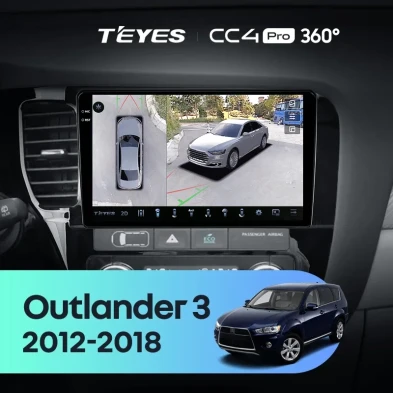Штатная магнитола Teyes CC4 Pro 360 8/128 Mitsubishi Outlander 3 GF0W GG0W (2012-2018) Тип-A Правый руль