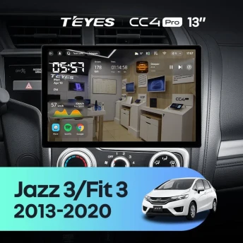 Штатная магнитола Teyes CC4 Pro 12/256 Honda Fit 3 GP GK (2013-2020) Тип-B (13")